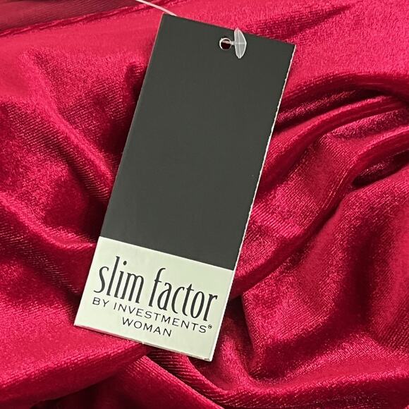 Slim Factor Investments Womens Velvet Tunic Top 2X Red Bell Sleeve Sheer Insets - Picture 8 of 8